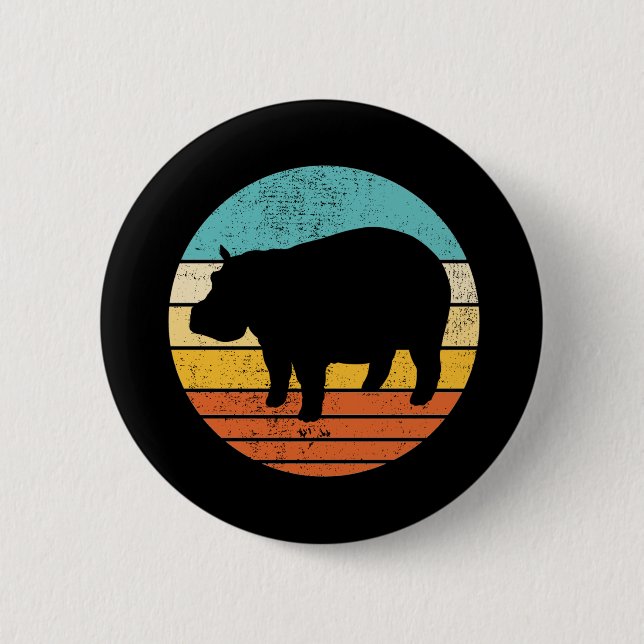 Badge Rond 5 Cm Hippopotomas Soleil rétro (Devant)