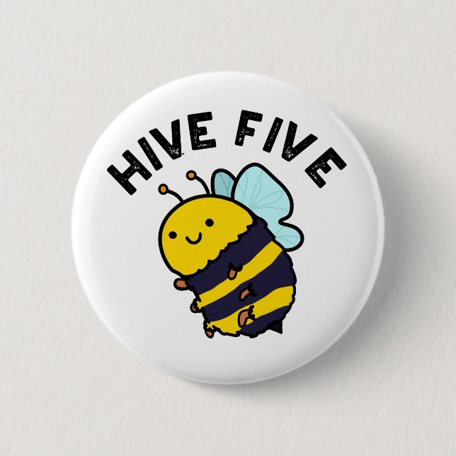 Badge Rond 5 Cm Hive Cinq Funky High Cinq Bee Pun (Devant)
