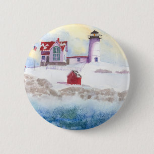 Badge Rond 5 Cm hiver à Nubble LIghthouse dans le Maine Sticker ro