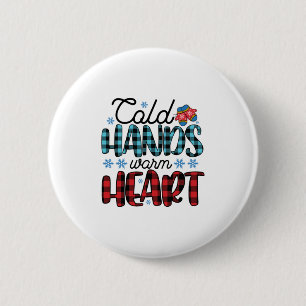 Badge Rond 5 Cm Hiver Art Froid Mains Coeur Chaud