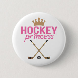 Badge Rond 5 Cm Hockey Princess Filles Bâtons Roses