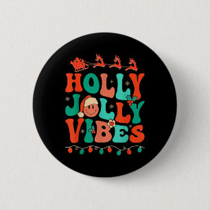 Badge Rond 5 Cm Holly Retro Super Noël Jolly Vibes Père Noël Hip