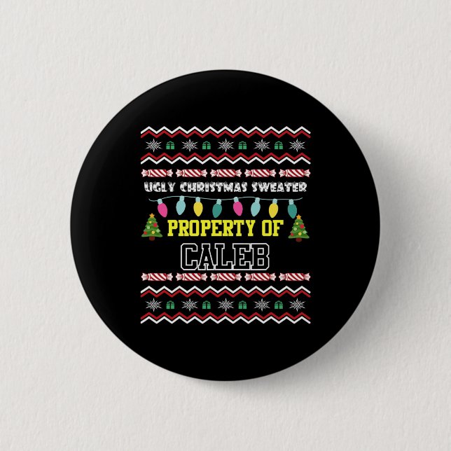 Badge Rond 5 Cm Hommes Prénom personnalisé Caleb Noël laid (Devant)