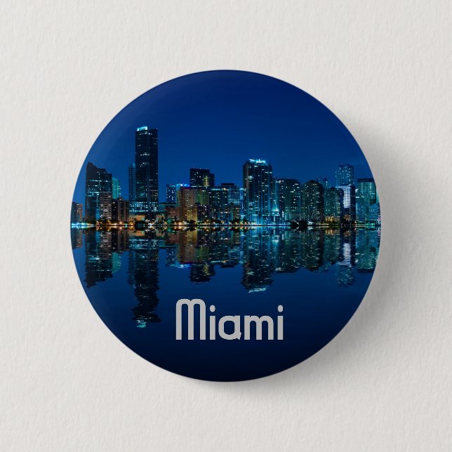 Badge Rond 5 Cm Horizon de Miami au crépuscule (Devant)