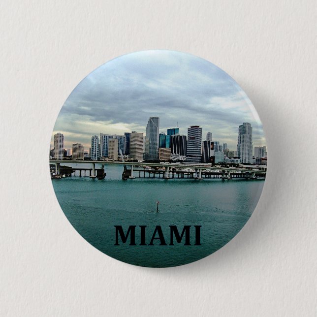 Badge Rond 5 Cm Horizon de Miami la Floride (Devant)