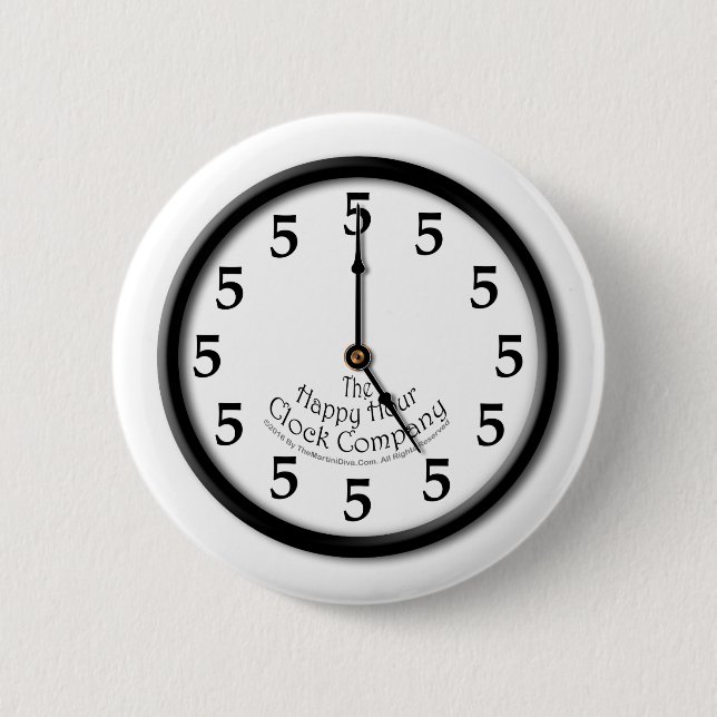BADGE ROND 5 CM HORLOGE À CINQ HEURES (Devant)
