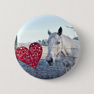 Badge Rond 5 Cm HORSE coeur Valentine