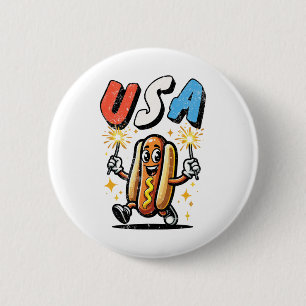 Badge Rond 5 Cm Hot Dog 4 juillet Fireworks Independence Day Ret