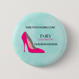 Badge Rond 5 Cm Hot Pink Stiletto High Heel Shoe Chic Business