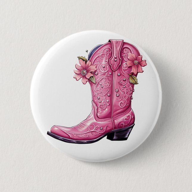 Badge Rond 5 Cm Hot rose Cowgirl Boot Howdy (Devant)