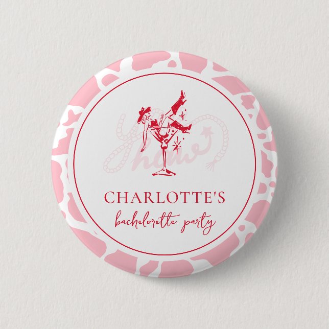 Badge Rond 5 Cm Hot Rose Western Bachelorte (Devant)