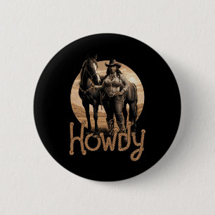Badge Rond 5 Cm Howley Western Black Cowgirl Africaine Américaine
