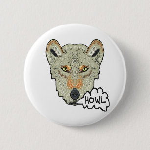 Badge Rond 5 Cm Howling Wolf