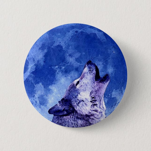 Badge Rond 5 Cm Howling Wolf à Moon (Devant)