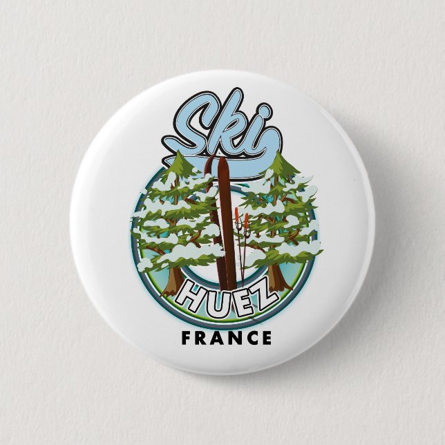 Badge Rond 5 Cm Huez Ski france logo rétro (Devant)
