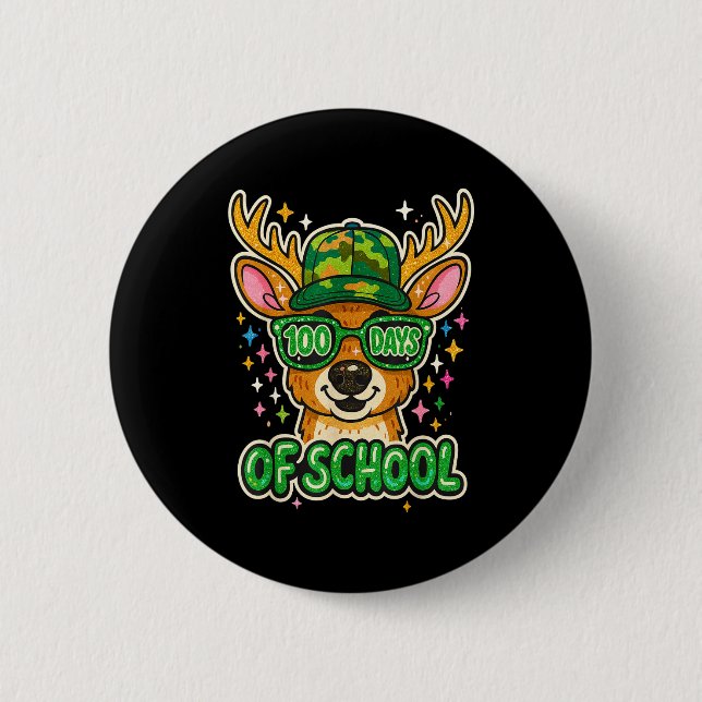 Badge Rond 5 Cm Hugvyn 100 Days Of School Deer Hunting Boys Camo B (Devant)