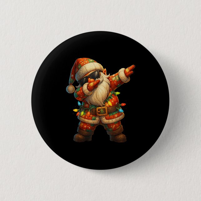 Badge Rond 5 Cm Hugvyn Christmas_ Patchwork Dabbing Santa Claus Xm (Devant)