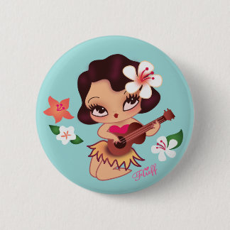 Badge Rond 5 Cm Hula Lulu joue Ukelele Button