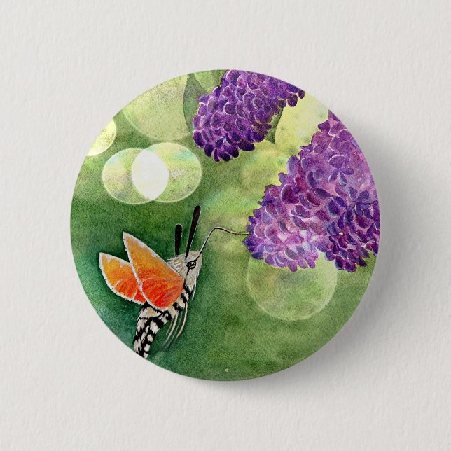 Badge Rond 5 Cm Hummingbird Hawk Moth and Lilacs (Devant)