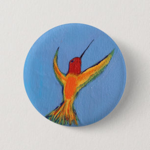 Badge Rond 5 Cm Hummingbird on blue
