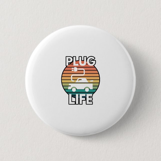 Badge Rond 5 Cm Humour électrique Plug Life Voiture EV (Devant)
