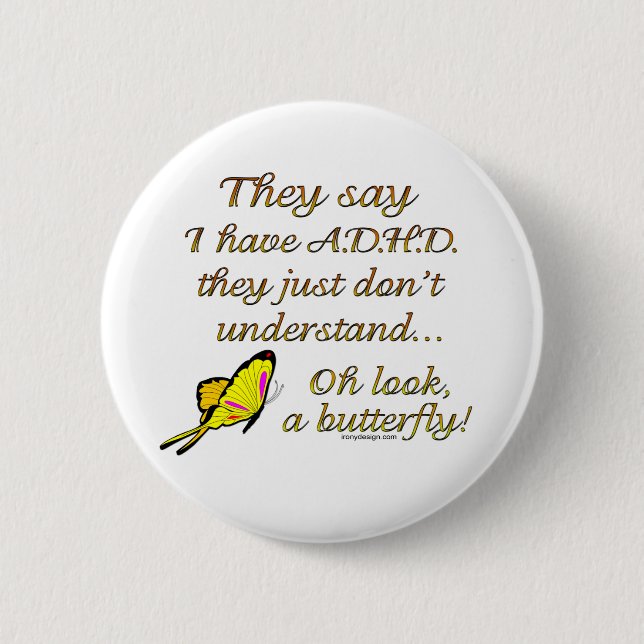 Badge Rond 5 Cm Humour papillon A.D.H. (Devant)
