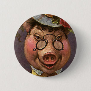 Badge Rond 5 Cm Humour vintage, Silly et Funny Vierge Cochon