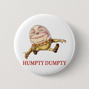 BADGE ROND 5 CM HUMPTY DUMPTY ASSIS SUR UN MUR - NURSERSERY RHYME