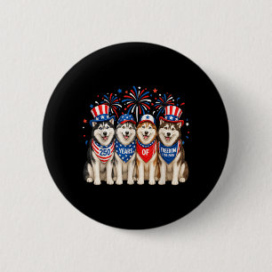 Badge Rond 5 Cm Husky Chien 250 Ans Américain 1776 2026 4 Juillet