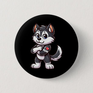 Badge Rond 5 Cm Husky I Love Maman Funny Chien Tattoo