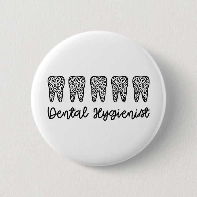 Badge Rond 5 Cm Hygiéniste dentaire | RDH Dentist Léopard dents ca (Devant)