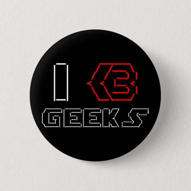 Badge Rond 5 Cm I Heart Geek ASCII ART (Devant)