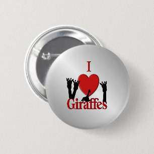 Badge Rond 5 Cm I Heart Giraffes Argent