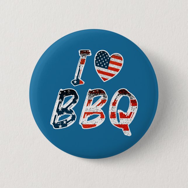 Badge Rond 5 Cm I Love BBQ, American Patriotic (Devant)
