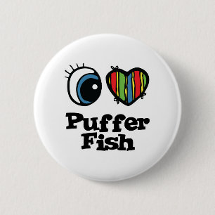 Badge Rond 5 Cm I Love (Coeur) Puffer Fish