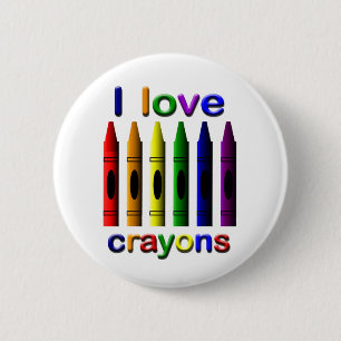 Badge Rond 5 Cm I Love Crayons Pin Back Button