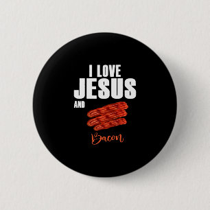 Badge Rond 5 Cm I Love Jesus and Bacon Funny Christian Religieux