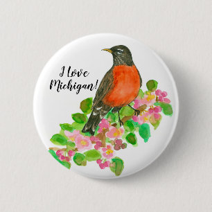 Badge Rond 5 Cm I Love Michigan American Robin