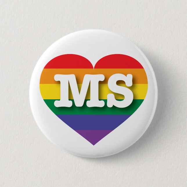Badge Rond 5 Cm I Love Mississippi Rainbow Heart (Devant)