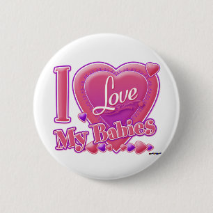 Badge Rond 5 Cm I Love My Babies rose/violet - coeurs