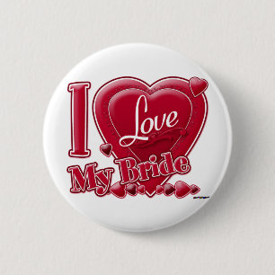 Badge Rond 5 Cm I Love My Bride rouge - coeur