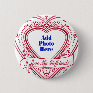 Badge Rond 5 Cm I Love My Girlfriend ! Photo Red Hearts