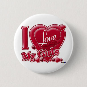 Badge Rond 5 Cm I Love My Girls rouge - coeur