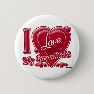 Badge Rond 5 Cm I Love My Grandkids rouge - coeur