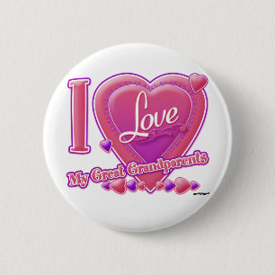 Badge Rond 5 Cm I Love My Great Grand-parents rose/violet - coeur