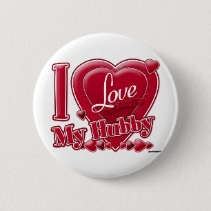 Badge Rond 5 Cm I Love My Hubby rouge - coeur