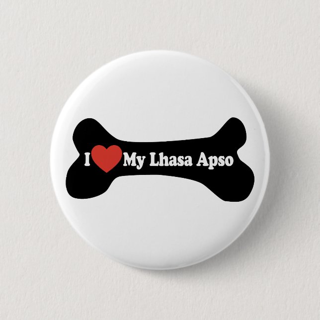 Badge Rond 5 Cm I Love My Lhasa Apso - Chien Bone (Devant)