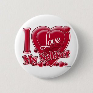 Badge Rond 5 Cm I Love My Soldier rouge - coeur