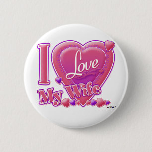 Badge Rond 5 Cm I Love My Wife rose/violet - coeur