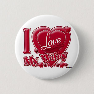Badge Rond 5 Cm I Love My Wifey rouge - coeur